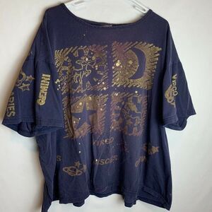 EZL Vintage Astrological Signs Navy Blue Gold One Size Fits Most Shirt